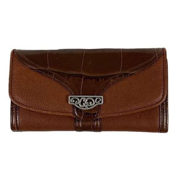 Brighton Brown Leather Fold Over Snap Clutch Wallet - Picture 13 of 13